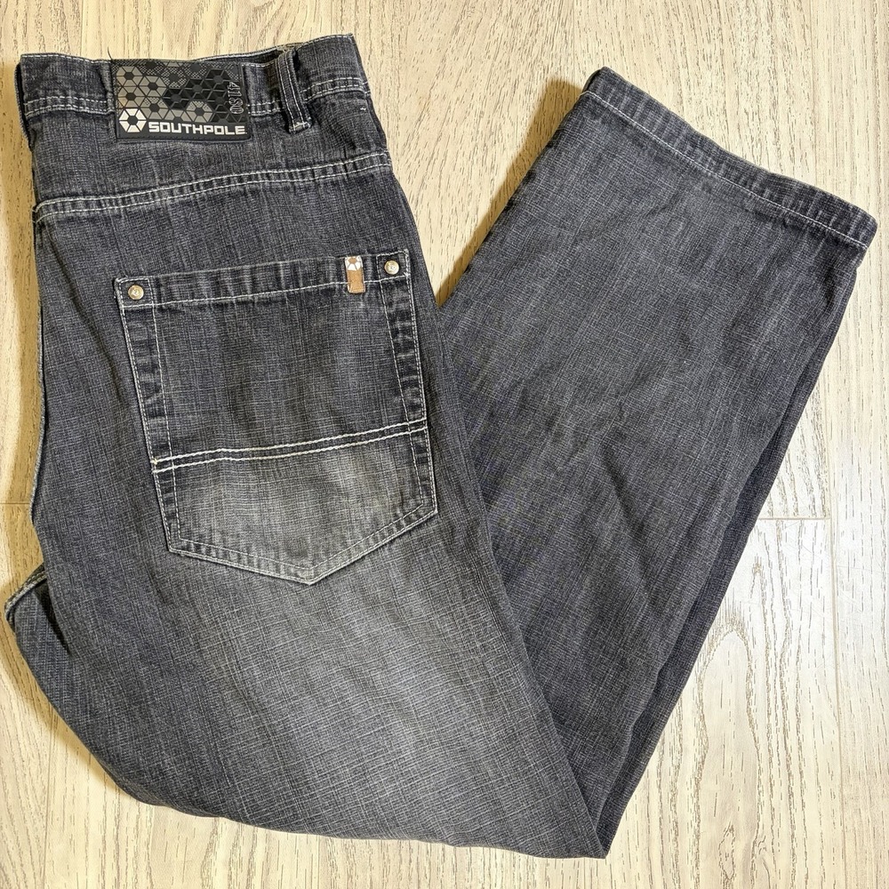 Y2K Southpole 4180 Jeans Mens 38x31 Faded Black Baggy Wide Hip Hop Skater Punk